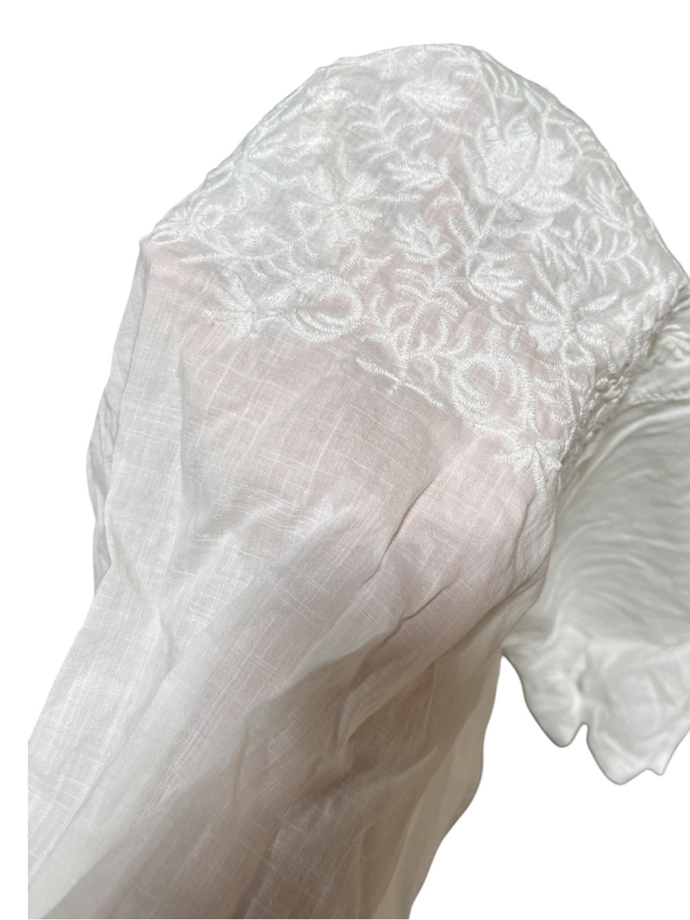 Uniqlo White Cotton Embroidered Summer Short Sleeve Relaxed Fit Blouse Sz Medium - Picture 8 of 8